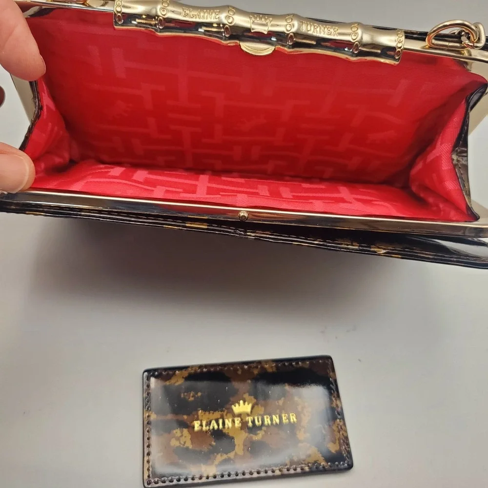 Elaine Turner Clutch‎ Purse Clasp Animal Print Organizer Chain Strap Formal Vtg